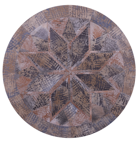 Round Natural Cowhide Hand Stitched Patchwork Rug - 6' 7