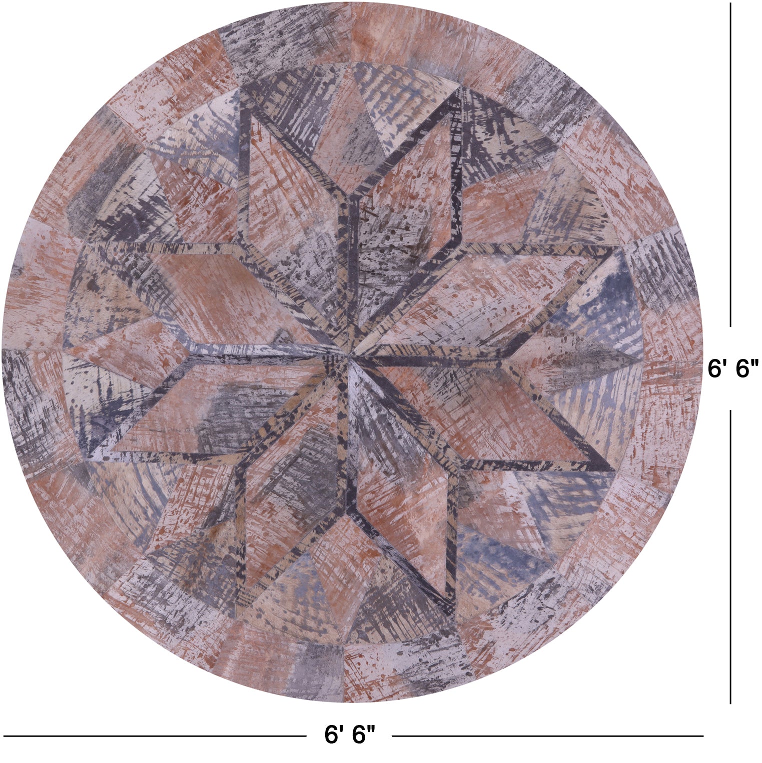 Round Natural Cowhide Hand Stitched Patchwork Rug - 6' 6" X 6' 6" - Golden Nile