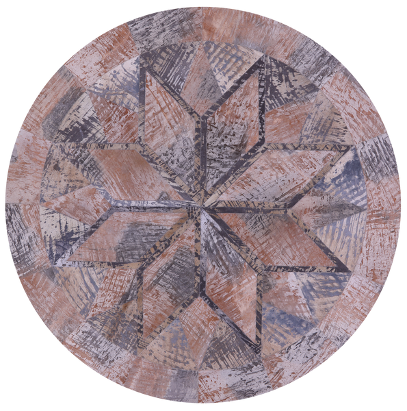 Round Natural Cowhide Hand Stitched Patchwork Rug - 6' 6" X 6' 6" - Golden Nile