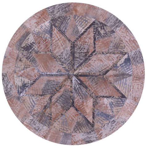 Round Natural Cowhide Hand Stitched Patchwork Rug - 6' 6