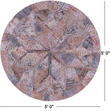 Round Natural Cowhide Hand Stitched Patchwork Rug - 5' 0" X 5' 0" - Golden Nile