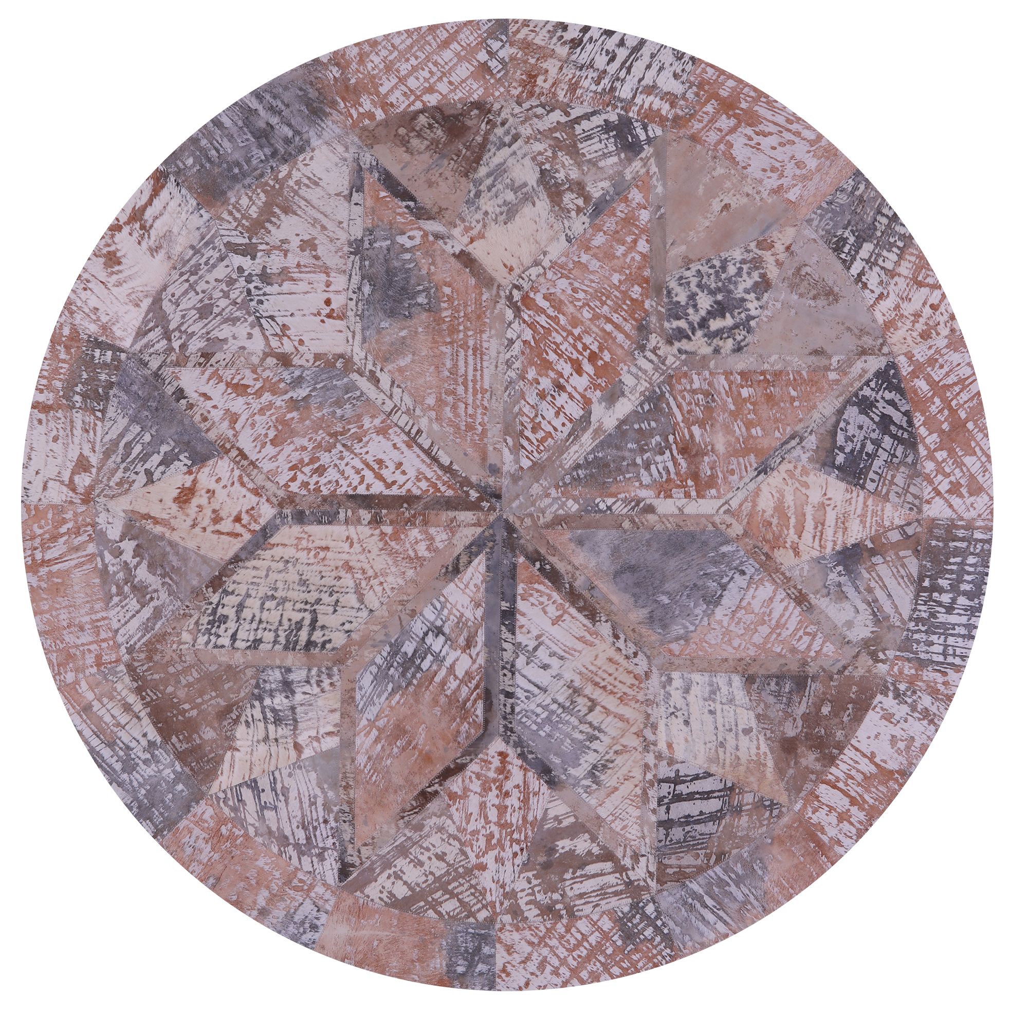 Round Natural Cowhide Hand Stitched Patchwork Rug - 5' 0" X 5' 0" - Golden Nile
