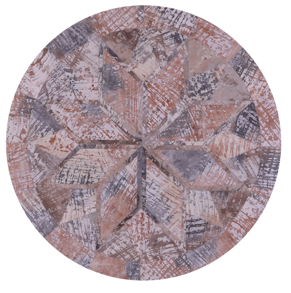 Round Natural Cowhide Hand Stitched Patchwork Rug - 5' 0" X 5' 0" - Golden Nile