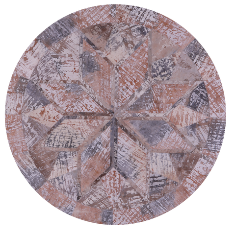 Round Natural Cowhide Hand Stitched Patchwork Rug - 5' 0