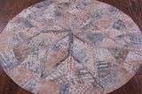 Round Natural Cowhide Hand Stitched Patchwork Rug - 5' 0" X 5' 0" - Golden Nile