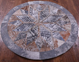 Round Natural Cowhide Hand Stitched Patchwork Rug - 3' 11" X 3' 11" - Golden Nile