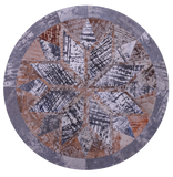 Round Natural Cowhide Hand Stitched Patchwork Rug - 3' 11" X 3' 11" - Golden Nile