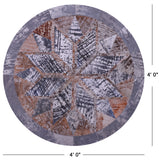 Round Natural Cowhide Hand Stitched Patchwork Rug - 3' 11" X 3' 11" - Golden Nile