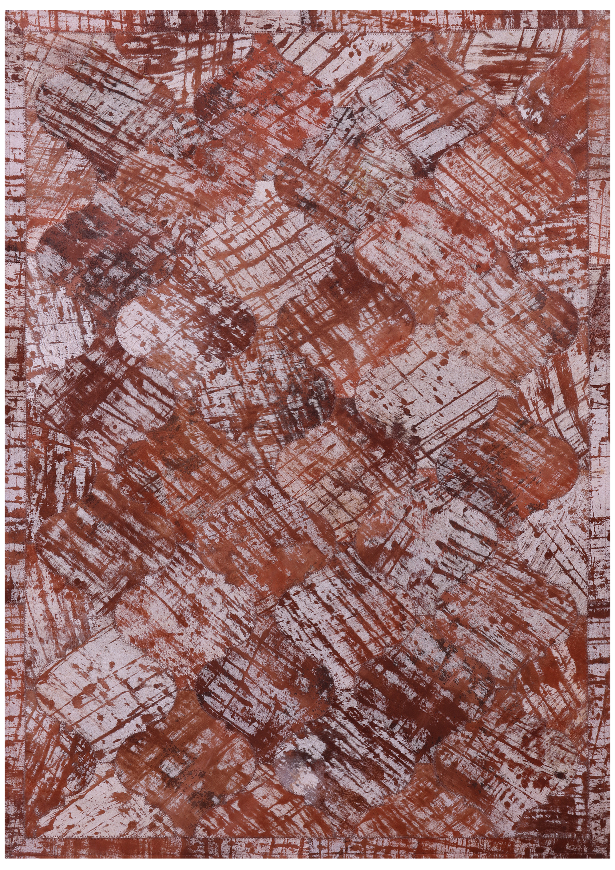 Lantern Tile Brown Natural Cowhide Hand Stitched Patchwork Rug - 3' 5" X 4' 10" - Golden Nile