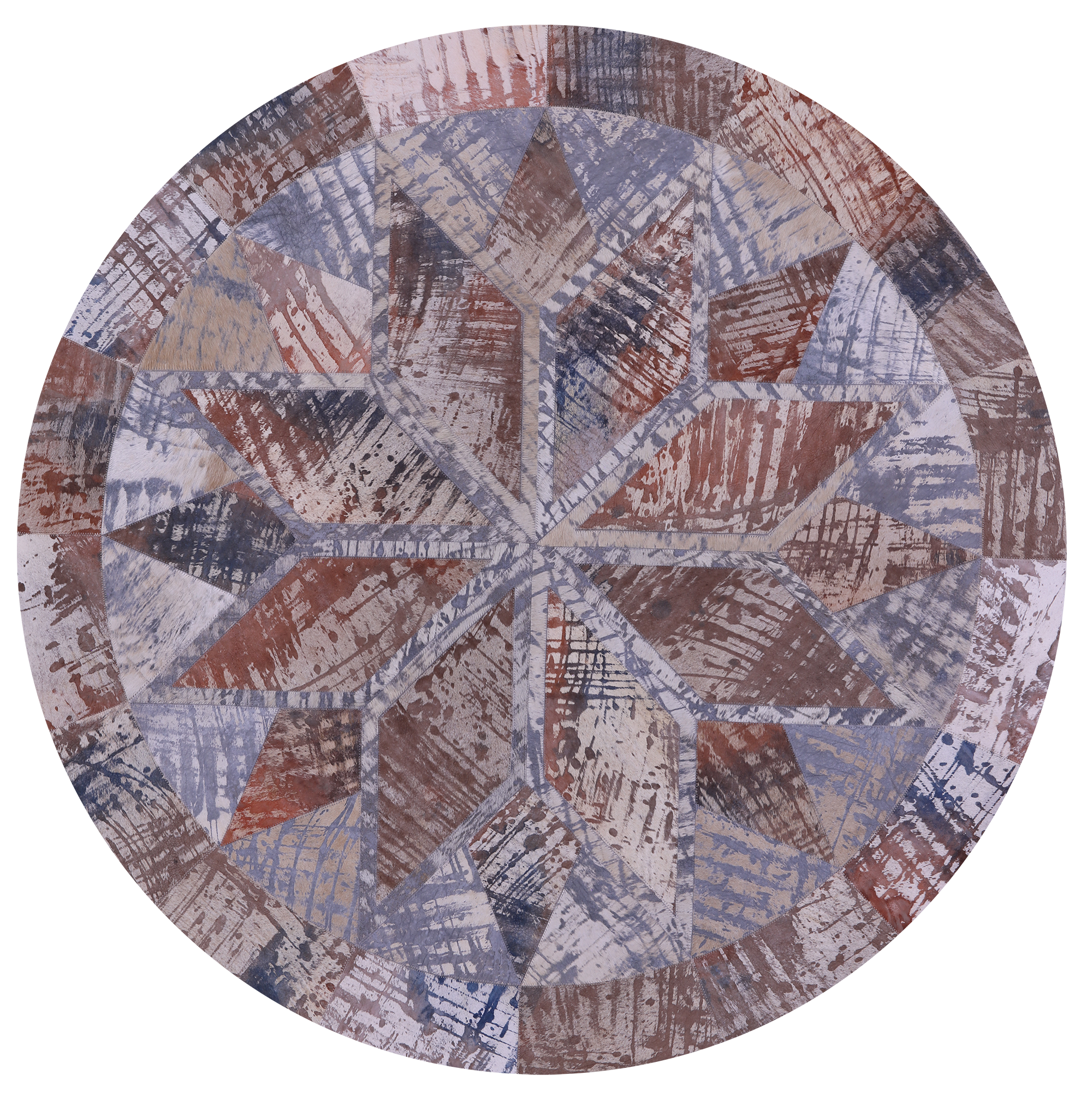 Round Natural Cowhide Hand Stitched Patchwork Rug - 5' 0" X 5' 0" - Golden Nile