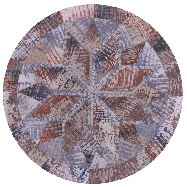 Round Natural Cowhide Hand Stitched Patchwork Rug - 5' 0" X 5' 0" - Golden Nile