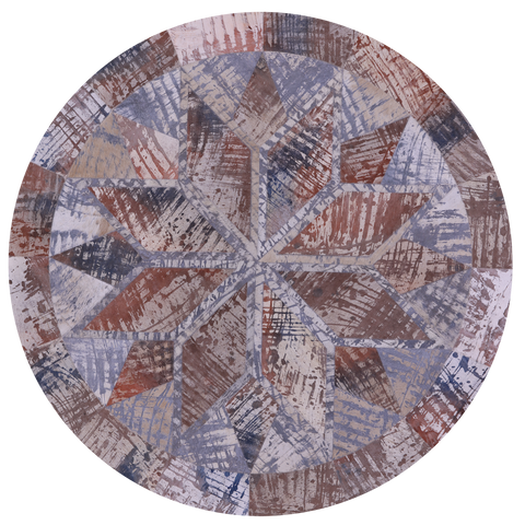 Round Natural Cowhide Hand Stitched Patchwork Rug - 5' 0