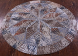 Round Natural Cowhide Hand Stitched Patchwork Rug - 5' 0" X 5' 0" - Golden Nile