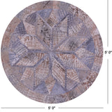 Round Natural Cowhide Hand Stitched Patchwork Rug - 5' 0" X 5' 0" - Golden Nile