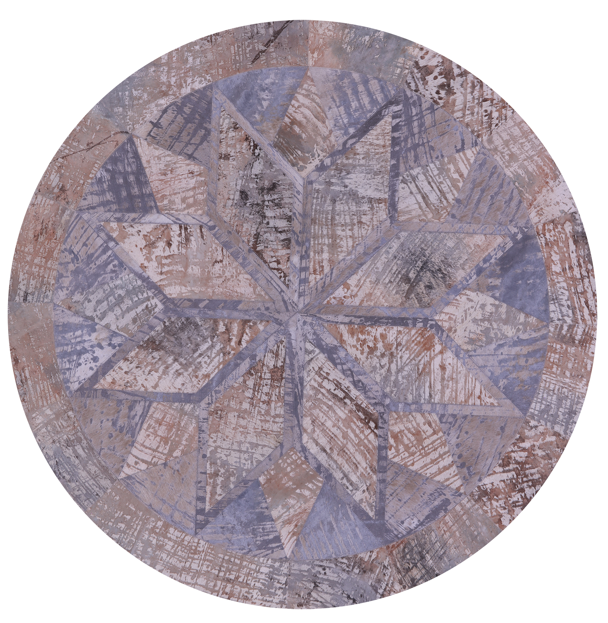 Round Natural Cowhide Hand Stitched Patchwork Rug - 5' 0" X 5' 0" - Golden Nile