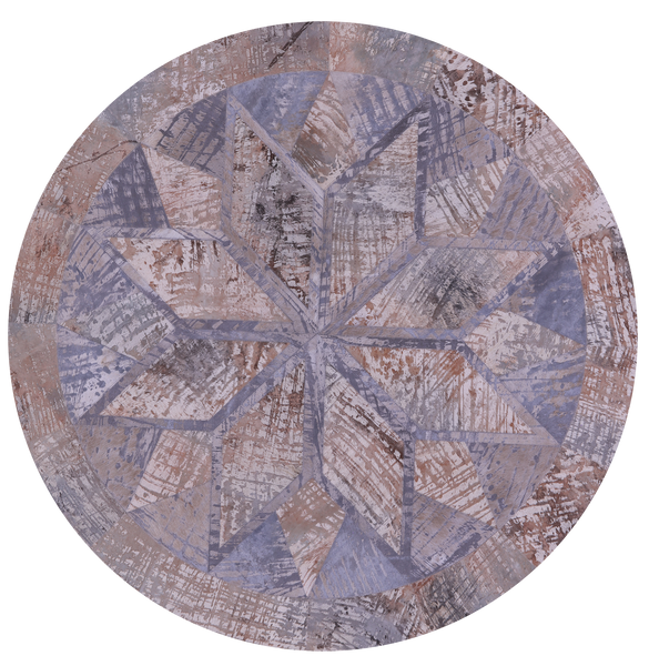 Round Natural Cowhide Hand Stitched Patchwork Rug - 5' 0" X 5' 0" - Golden Nile