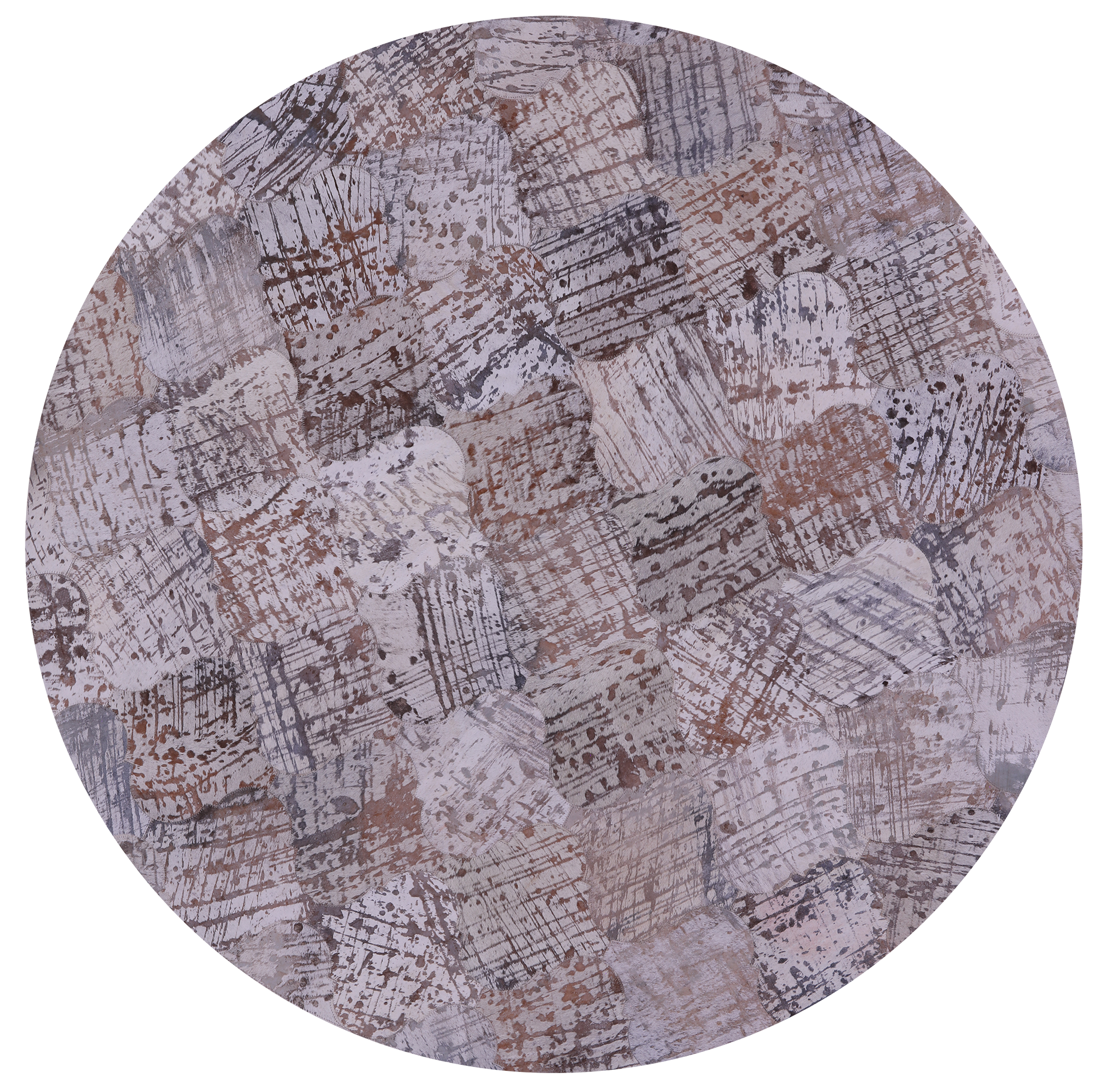 Round Natural Cowhide Hand Stitched Patchwork Rug - 5' 0" X 5' 0" - Golden Nile