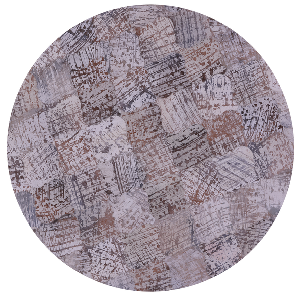 Round Natural Cowhide Hand Stitched Patchwork Rug - 5' 0" X 5' 0" - Golden Nile