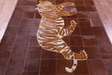 Brown Tiger Design Natural Cowhide Hand Stitched Patchwork Rug - 5' 2" X 6' 6" - Golden Nile