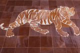 Brown Tiger Design Natural Cowhide Hand Stitched Patchwork Rug - 5' 2" X 6' 6" - Golden Nile