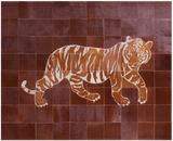 Brown Tiger Design Natural Cowhide Hand Stitched Patchwork Rug - 5' 2" X 6' 6" - Golden Nile