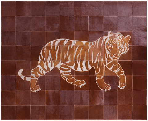 Brown Tiger Design Natural Cowhide Hand Stitched Patchwork Rug - 5' 2