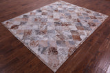 Lantern Tile Natural Cowhide Hand Stitched Patchwork Rug - 6' 8" X 8' 2" - Golden Nile