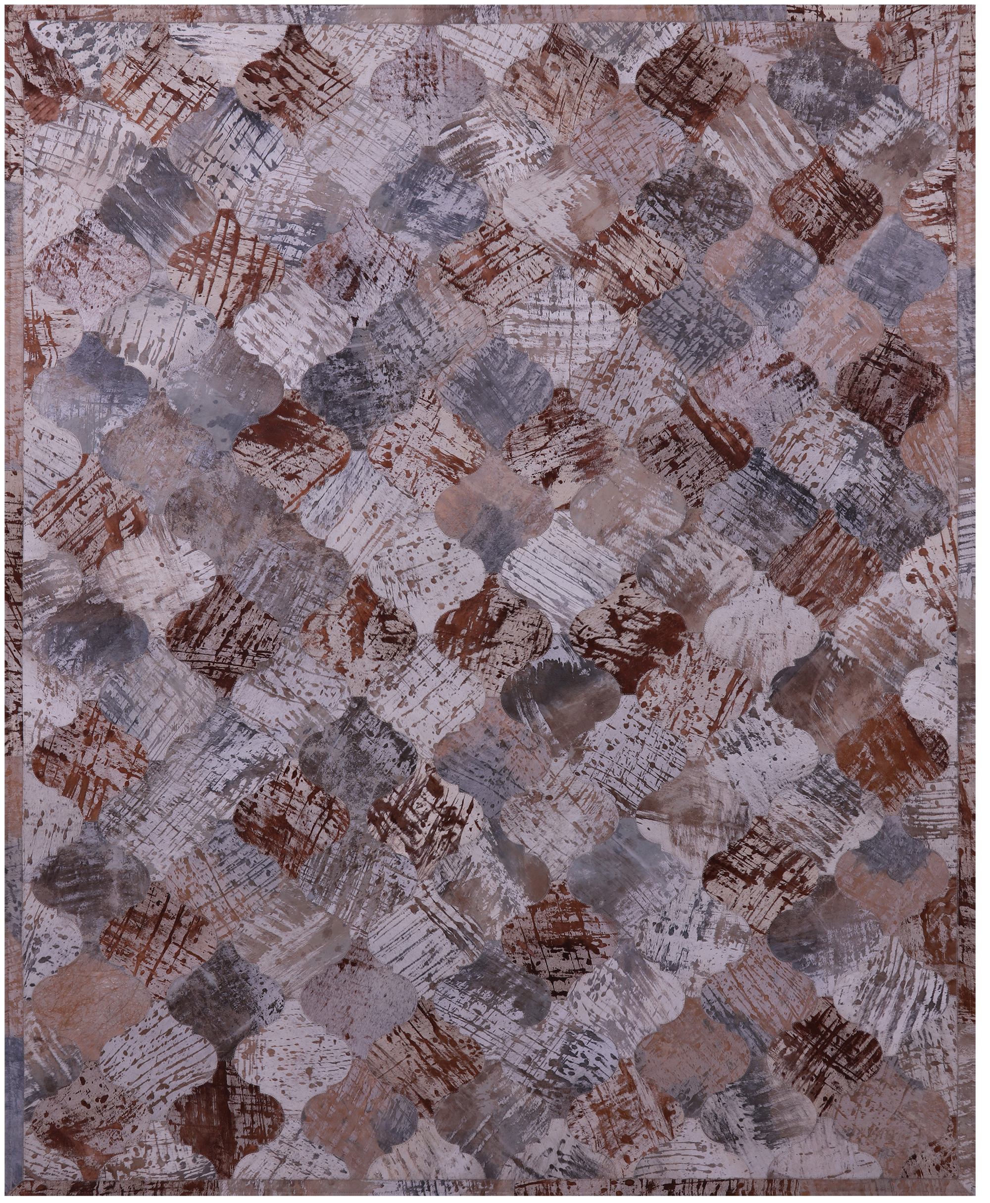 Lantern Tile Natural Cowhide Hand Stitched Patchwork Rug - 6' 8" X 8' 2" - Golden Nile