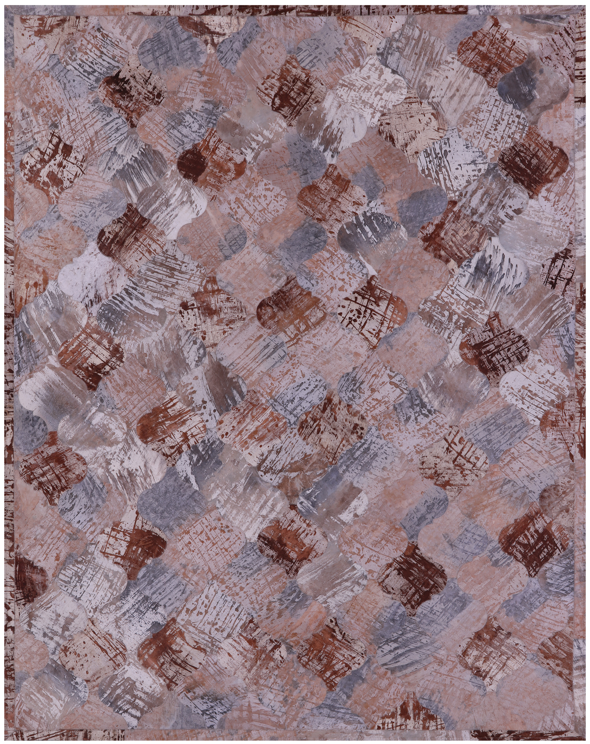 Lantern Tile Natural Cowhide Hand Stitched Patchwork Rug - 6' 8" X 8' 3" - Golden Nile