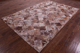 Lantern Tile Brown Natural Cowhide Hand Stitched Patchwork Rug - 6' 8" X 9' 11" - Golden Nile