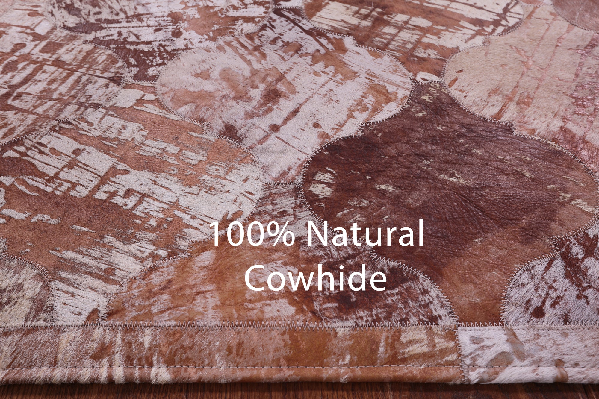 Lantern Tile Brown Natural Cowhide Hand Stitched Patchwork Rug - 6' 8" X 9' 11" - Golden Nile