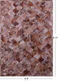 Lantern Tile Brown Natural Cowhide Hand Stitched Patchwork Rug - 6' 8" X 9' 11" - Golden Nile