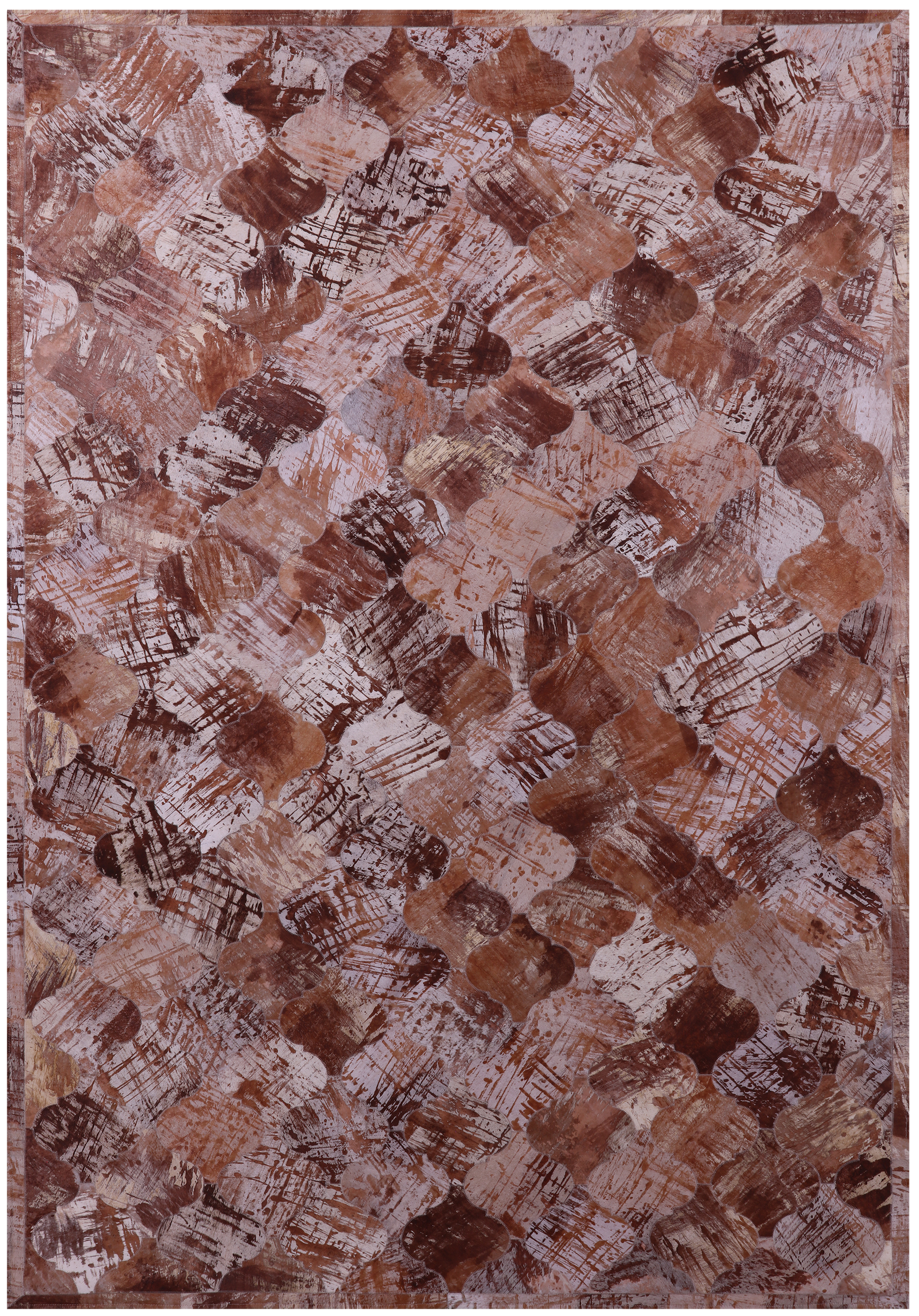 Lantern Tile Brown Natural Cowhide Hand Stitched Patchwork Rug - 6' 8" X 9' 11" - Golden Nile