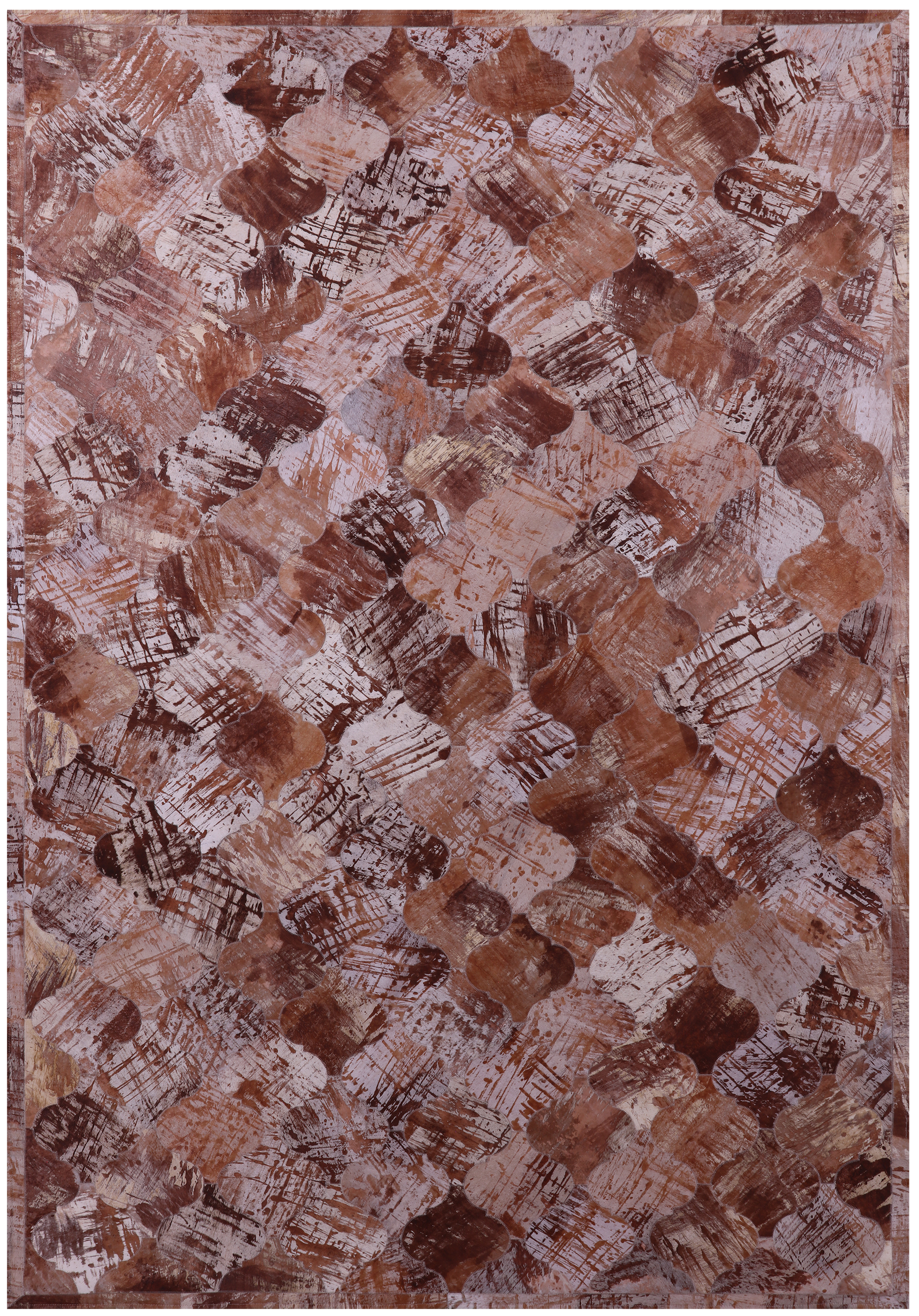 Lantern Tile Brown Natural Cowhide Hand Stitched Patchwork Rug - 6' 8" X 9' 11" - Golden Nile