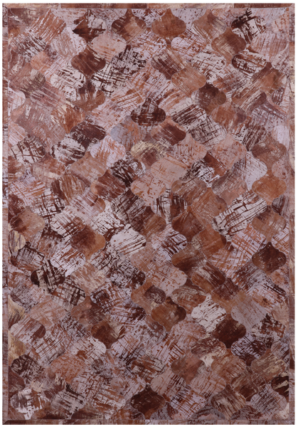 Lantern Tile Brown Natural Cowhide Hand Stitched Patchwork Rug - 6' 8" X 9' 11" - Golden Nile