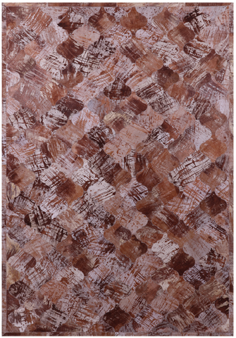 Lantern Tile Brown Natural Cowhide Hand Stitched Patchwork Rug - 6' 8
