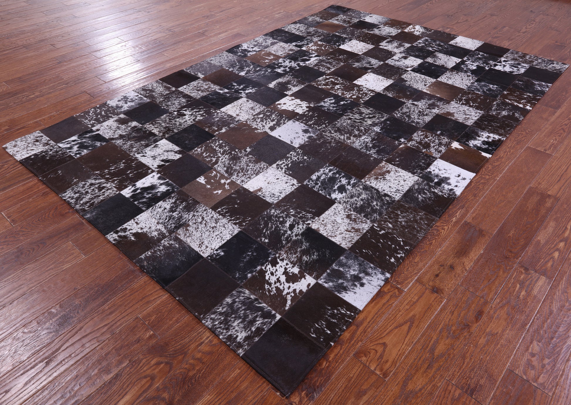 Black & Brown Salt & Pepper Natural Cowhide Hand Stitched Patchwork Rug - 6' 7" X 9' 9" - Golden Nile