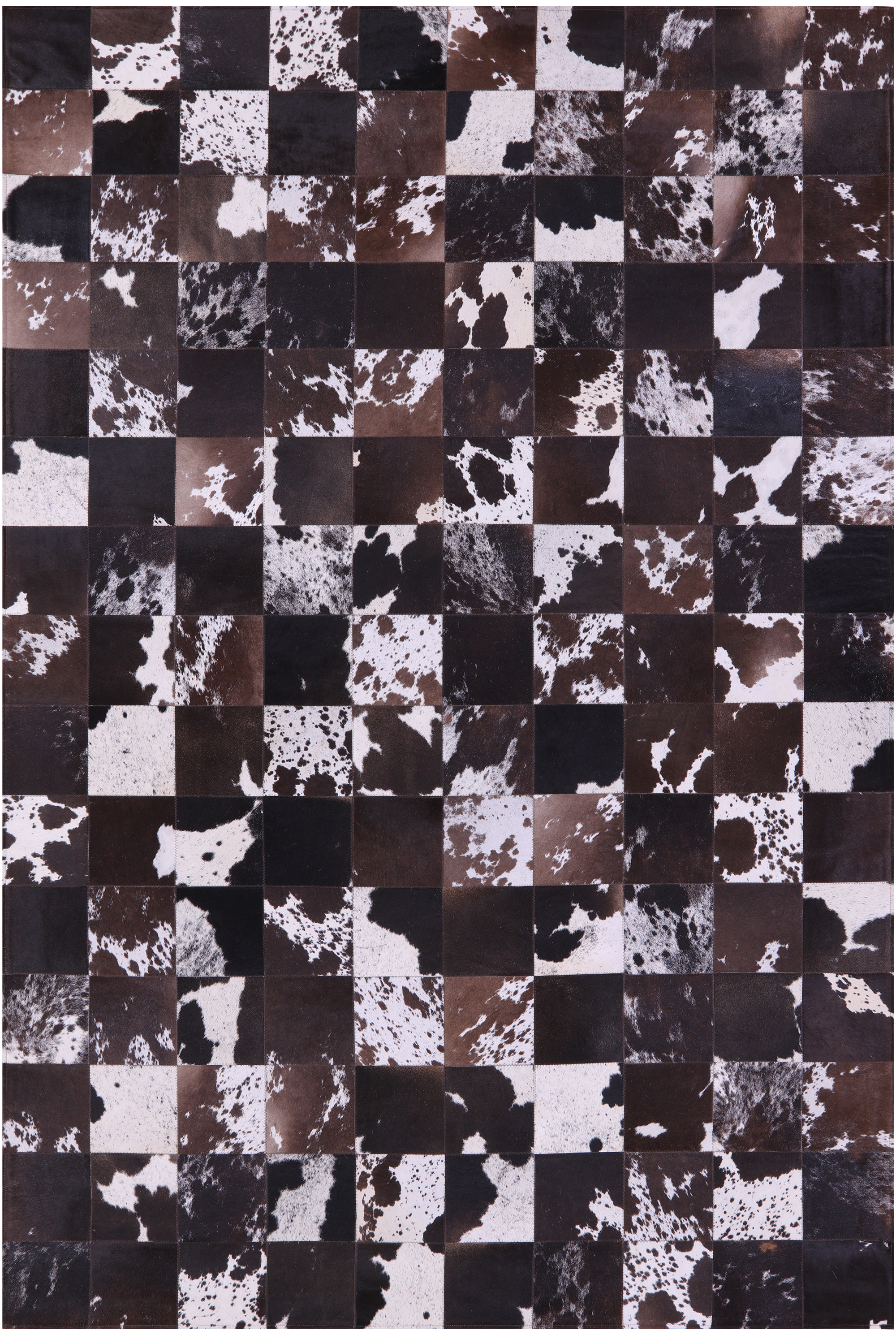 Black & Brown Salt & Pepper Natural Cowhide Hand Stitched Patchwork Rug - 6' 7" X 9' 9" - Golden Nile