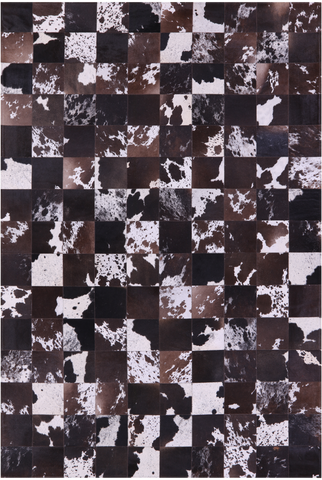 Black & Brown Salt & Pepper Natural Cowhide Hand Stitched Patchwork Rug - 6' 7