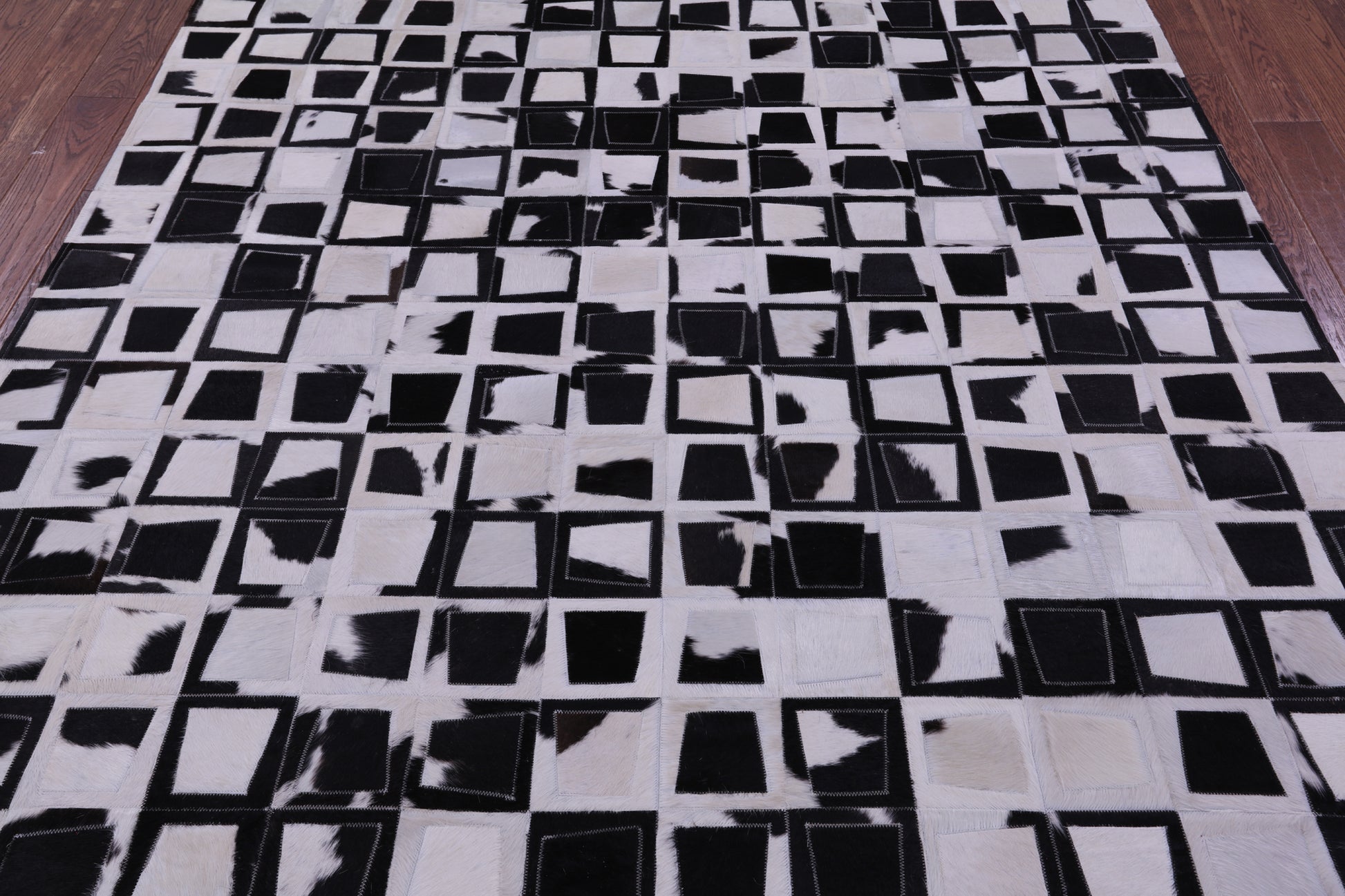 Wabi-Sabi Black & White Natural Cowhide Hand Stitched Patchwork Rug - 6' 10" X 9' 8" - Golden Nile