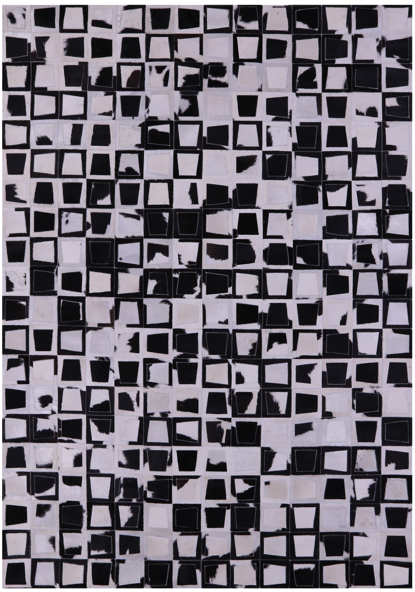 Wabi-Sabi Black & White Natural Cowhide Hand Stitched Patchwork Rug - 6' 10" X 9' 8" - Golden Nile