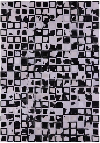 Wabi-Sabi Black & White Natural Cowhide Hand Stitched Patchwork Rug - 6' 10" X 9' 8" - Golden Nile