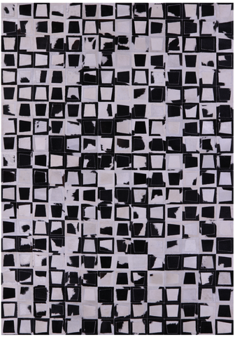 Wabi-Sabi Black & White Natural Cowhide Hand Stitched Patchwork Rug - 6' 10