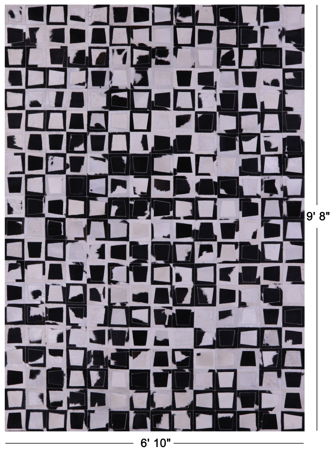 Wabi-Sabi Black & White Natural Cowhide Hand Stitched Patchwork Rug - 6' 10" X 9' 8" - Golden Nile