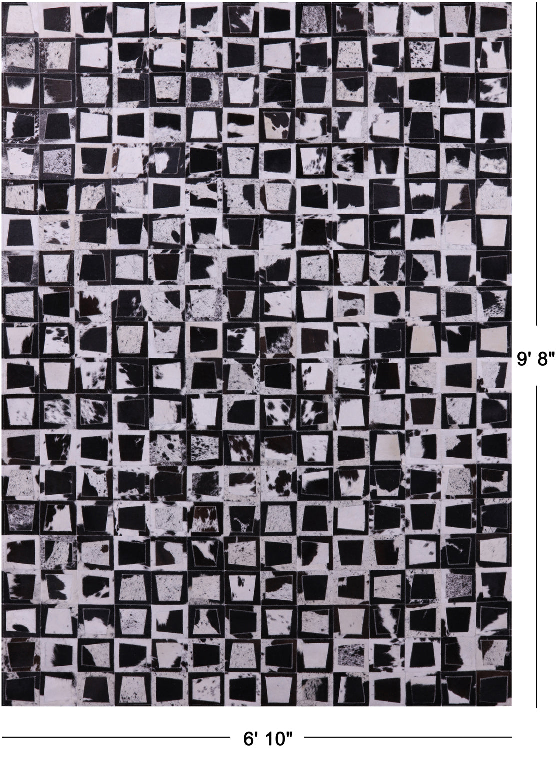 Wabi-Sabi Black & White Natural Cowhide Hand Stitched Patchwork Rug - 6' 10" X 9' 8" - Golden Nile