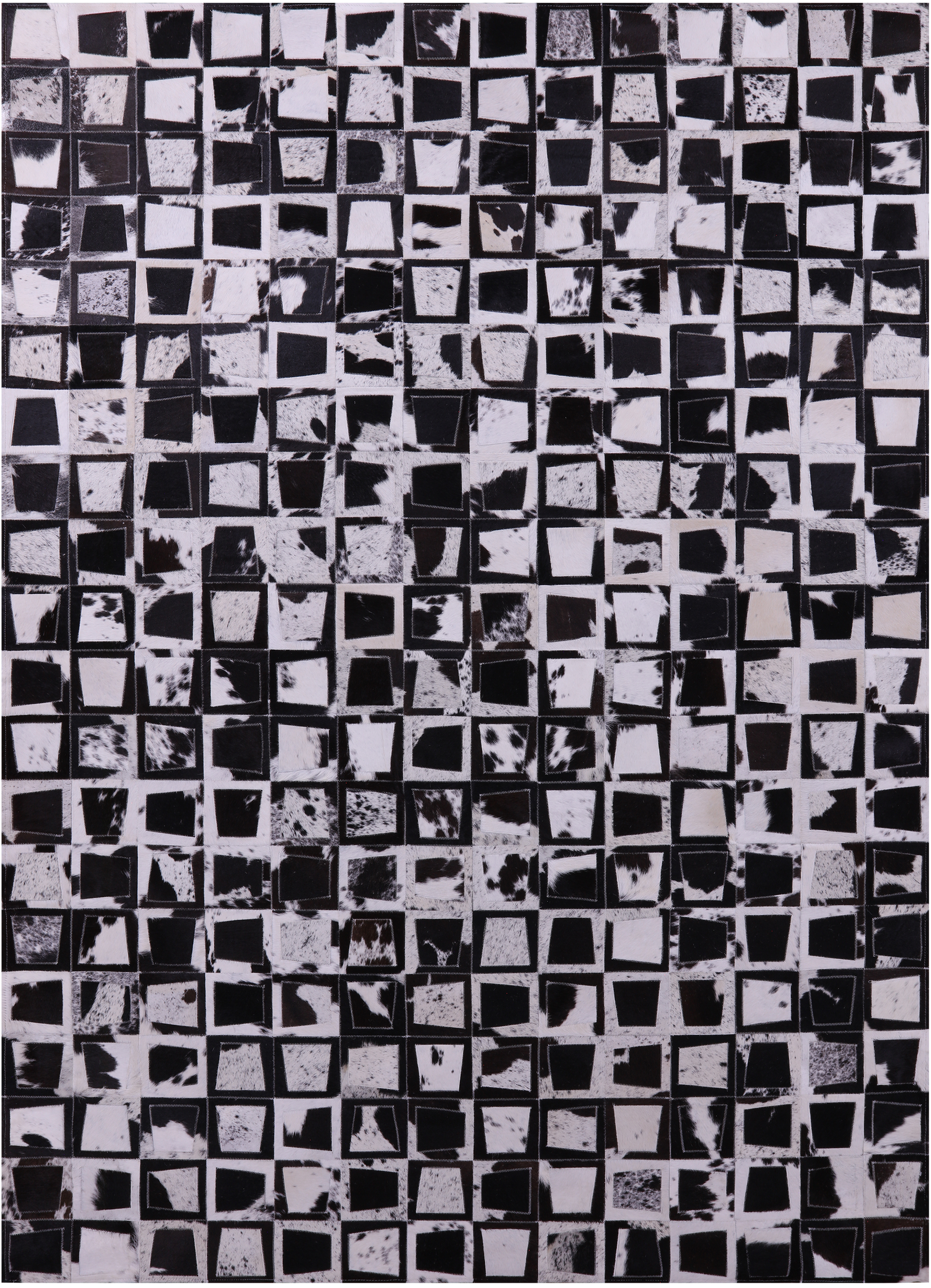 Wabi-Sabi Black & White Natural Cowhide Hand Stitched Patchwork Rug - 6' 10" X 9' 8" - Golden Nile