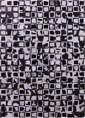 Wabi-Sabi Black & White Natural Cowhide Hand Stitched Patchwork Rug - 6' 10