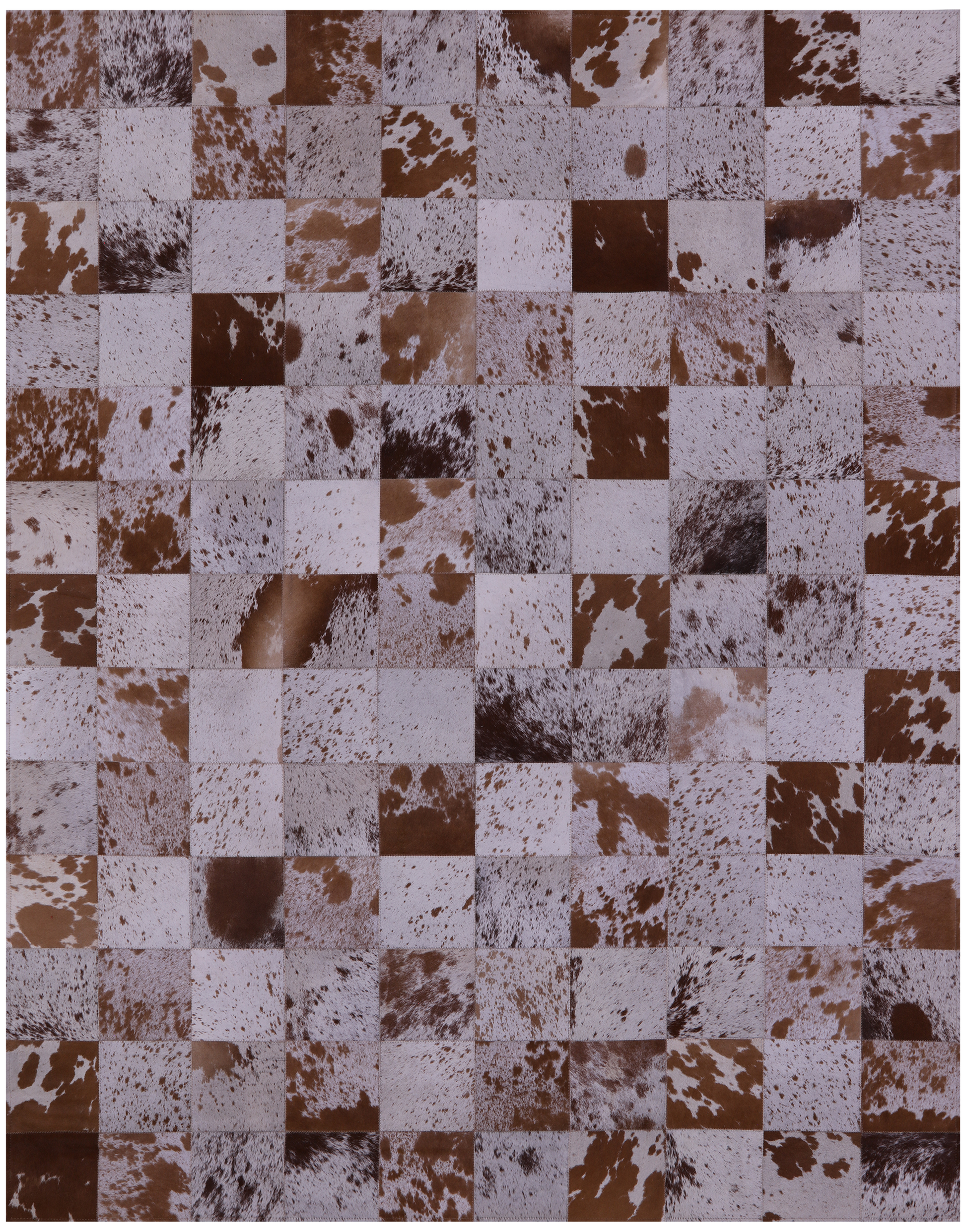Brown & White Salt & Pepper Natural Cowhide Hand Stitched Patchwork Rug - 6' 6" X 8' 4" - Golden Nile