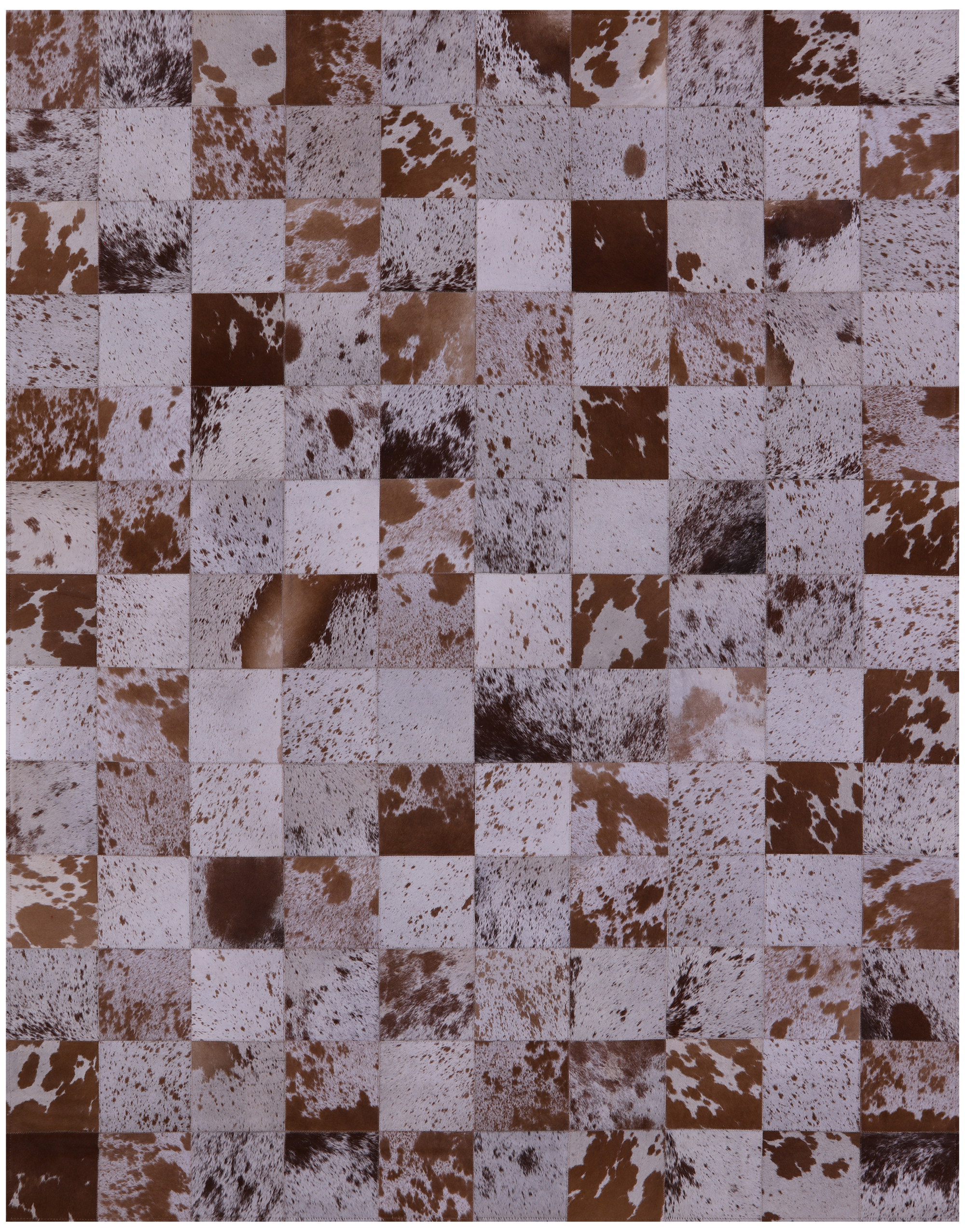 Brown & White Salt & Pepper Natural Cowhide Hand Stitched Patchwork Rug - 6' 6" X 8' 4" - Golden Nile