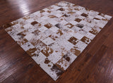 Brown & White Salt & Pepper Natural Cowhide Hand Stitched Patchwork Rug - 6' 6" X 8' 4" - Golden Nile